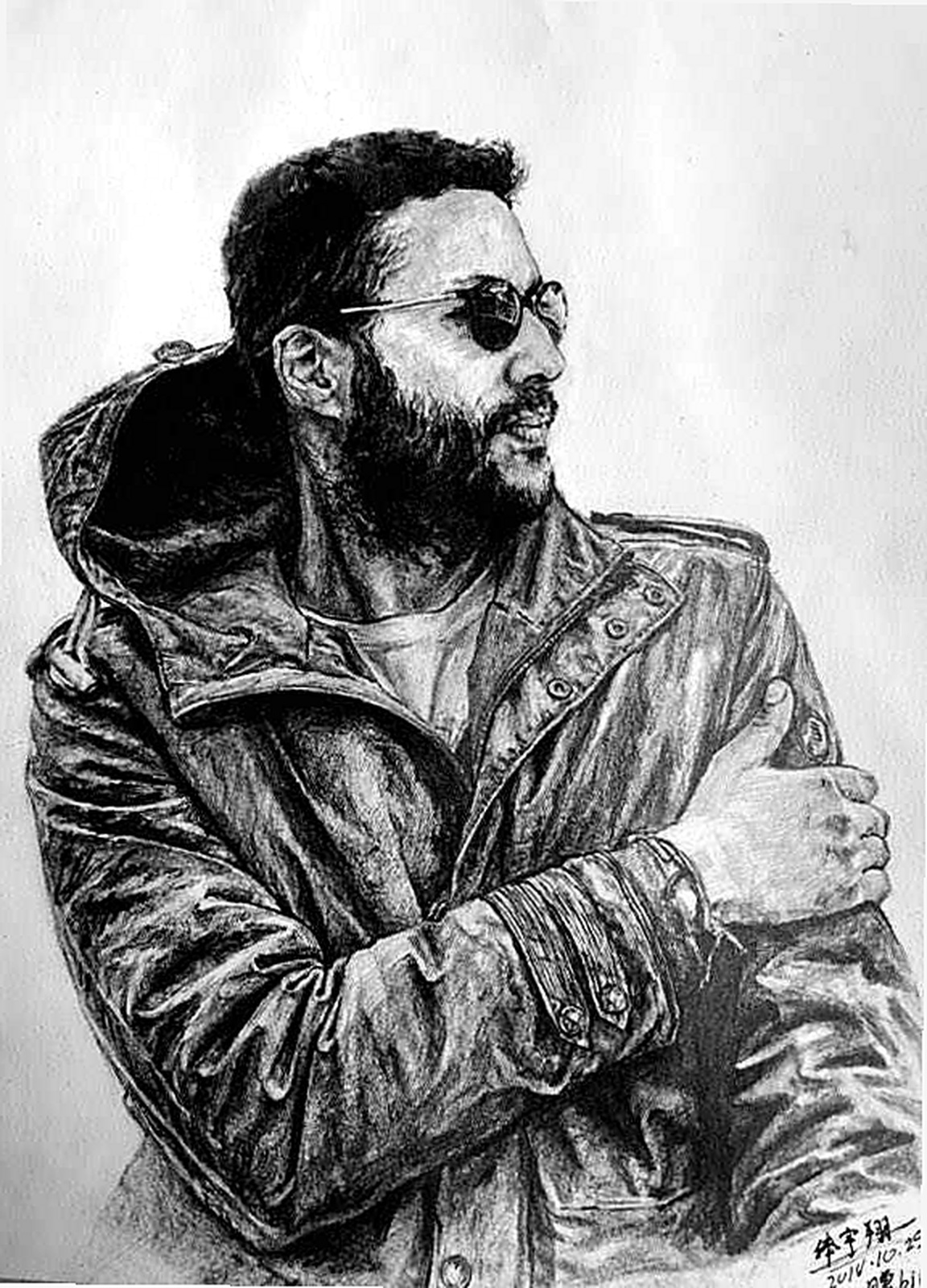 Charcoal portrait of Reda, drawn and signed by a guest in 2019